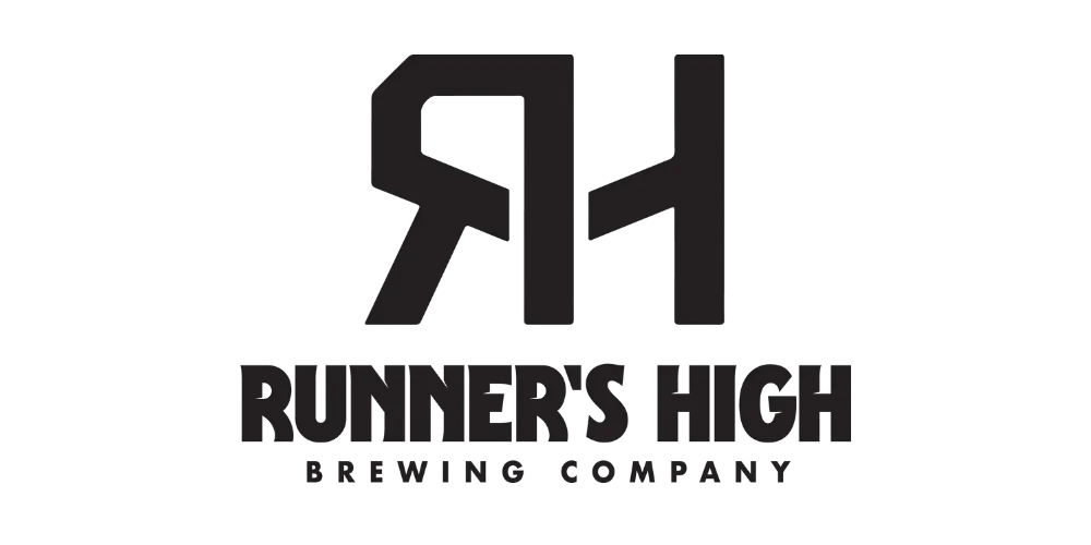 לוגו שחור עם ראשי תיבות RH וטקסט Runner’s High Brewing Company מתחת.