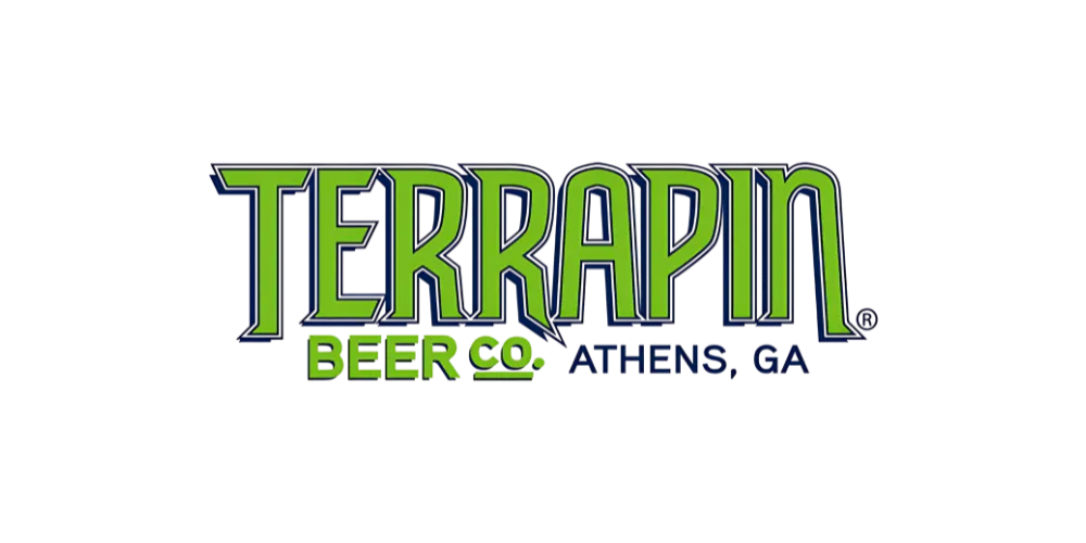 לוגו של Terrapin Beer בצבעי ירוק וכחול, עם טקסט מודגש גדול וכתובית BEER CO. ATHENS, GA מתחת לשם הראשי.